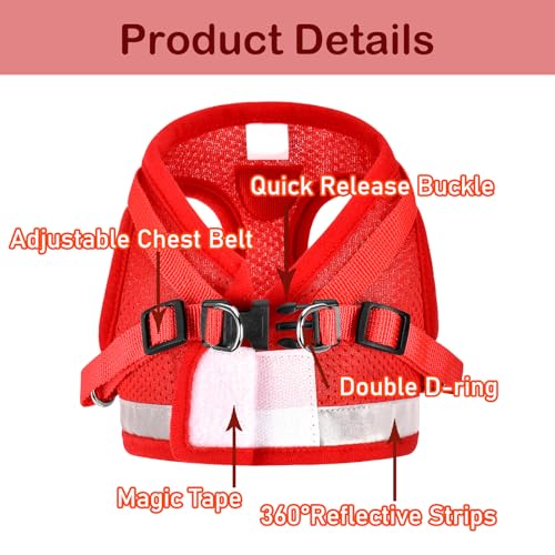 Cat Harnesses and Puppy Harness with Leashes Set, Escape Proof Cat Harness, Adjustable Reflective Soft Mesh Vest Fit Puppy Kitten Rabbit Ferrets's Outdoor Harness - color: Red, size: S (Chest: 9" - 11")