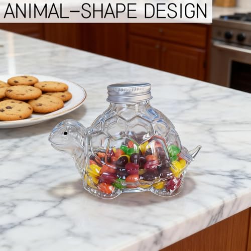 Turtle Candy Jar with Airtight Lid, 11.83oz Clear Glass Animal-Shape Container for Cookies, Pet Treats, and Food Storage