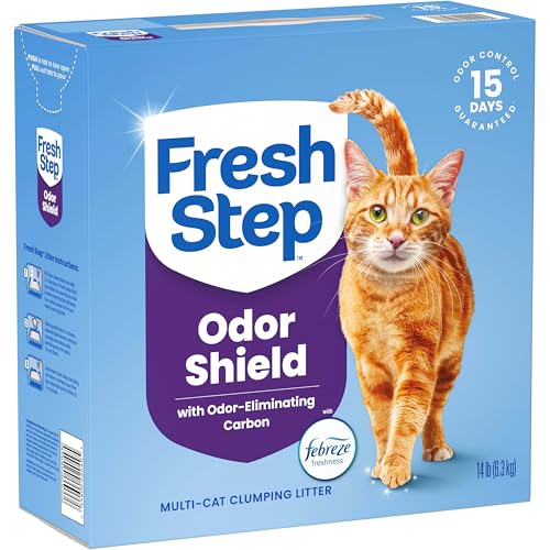 Fresh Step Odor Shield Multi Cat Clumping Cat Litter, 14 lb. | Febreze Freshness, Odor Shield with Ammonia Block Technology, Low Dust, Compatible with Most Automatic Litter Boxes