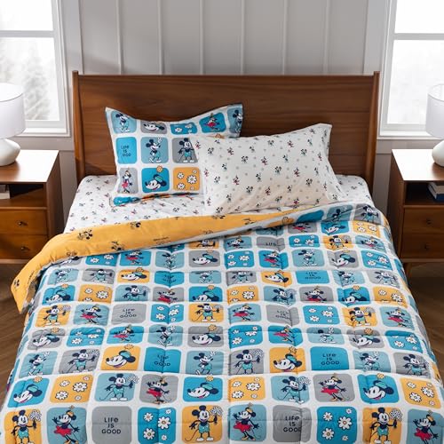 Berkshire LIG Printed Reversible Microfiber Comforter Set–5-Piece, Ultra Soft All-Season Bedding, Wrinkle & Fade Resistant, Twin, Steamboat Willie Boxes Extra Large Blue - color: Steamboat Willie Boxes Extra Large Blue, size: Twin