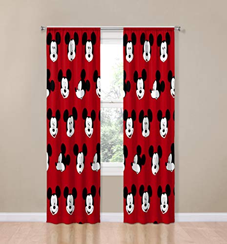 Jay Franco Kids Window Drapes - 4 Piece Curtain Set Includes 2 Tiebacks, Beautiful Bedding Room Décor and Easy Set Up, Red - Mickey Mouse, 84 Inch