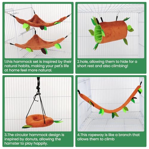 Hamster Hammock 5 Pcs Sugar Glider Nest Hanging Tunnel Swing Jungle | Small Animal Plush Warm Bed, Squirrel Guinea Pig Rat Sleeping Cage Accessories, Soft Fleece Hammock Pet Playing Toy