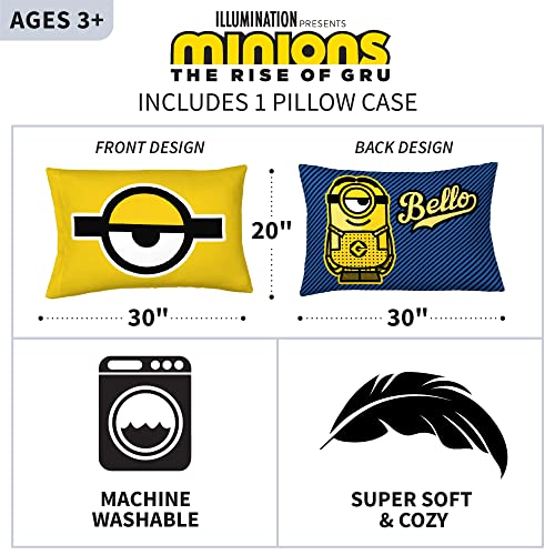 Franco Kids Bedding Super Soft Microfiber Reversible Pillowcase, 20 in x 30 in, Minions The Rise Of Gru - color: Minions the Rise of Gru