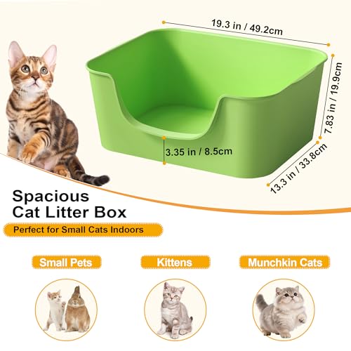 Low Entry Cat Litter Box with High Sides - Open-Top Anti-Splash, Durable Easy-Clean Pan for Kittens, Munchkin Cats, Senior Medium-Sized Cats & Small Pets (Rabbits), 19.3”x13.3”x7.8” Green