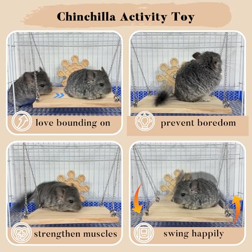 Wooden Chinchilla Hammock & Swing Set - Soft Mat Bed with Kiln-Dried Pine Ledges for Chinchillas - Habitat Enrichment & Exercise