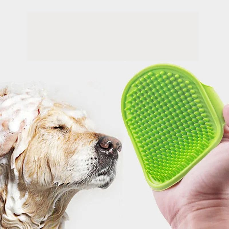 Dog Bath Brush – Green, 1 Pack, Soothing Rubber Pet Shampoo Brush for Dogs Cats, Adjustable Grip, Massage Grooming Comb for Bath or Dry Brushing