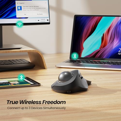 Nulea M505A Wireless Trackball Mouse Ergonomic 44mm Index Finger Control | Rechargeable rollerball mouse with 5 DPI levels,Bluetooth connection,smooth tracking,compatible with PC Mac Windows-Black - color: D-Black