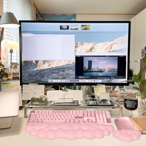 JIKIOU Upgrade Leather Cloud Wrist Rest for Keyboard and Mouse & Cup Pad | Wish Gift-Cute Cloud Shape, Comfortable and don’t Irritate to Skin, Non-Slip PU Base,Soft Memory Foam filled for Pain Relief - color: 05pink