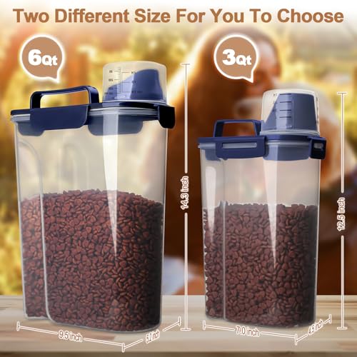 TIOVERY Dog Food Storage Container, 5-7 Lbs Airtight Pet Food Container, Cat Food Container Dispenser with Portable Handle, Pouring Spout and 4 Seal Buckles for Dogs Cats 2 Pack Blue - color: Blue 6Qt + 3Qt