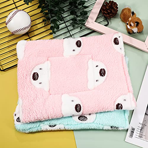 Jetec 2 Pieces Guinea Pig Bed Rabbit Bed Warm Small Animal Hamster Bunny Mats Winter Warm for Bunny Hamster Squirrel Hedgehog Chinchilla Small Animal Accessories(Green, Pink,Bear Pattern) - color: Green, Pink