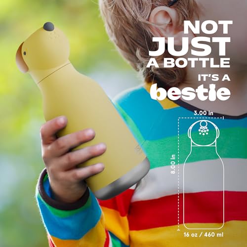 asobu Bestie Water Bottle, Cute Collectible Character, Leak Proof, BPA Free | 16 oz, Stays Cold 24 Hours, Double Wall Vacuum Insulation, Food Grade Stainless Steel, Spill Resistant, Great Gift Idea - color: Dog bottle