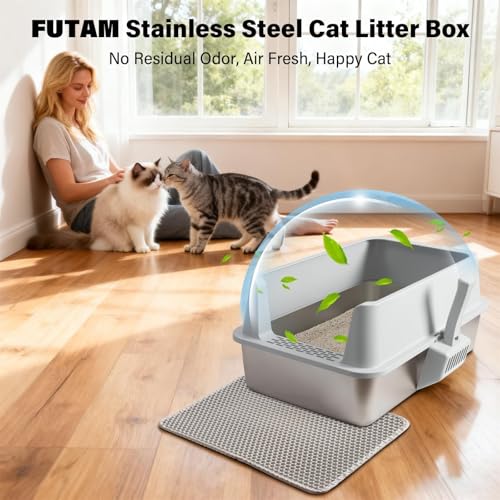 2PACK XL Stainless Steel Litter Box with Lid, Extra Large Cat Litter Boxes | High Sided, Never Absorbs Odors, Leak-Proof, Stain-Free, Scoop and Mat Included - size: 2 pack-XL(23" x 14.6" x 10")