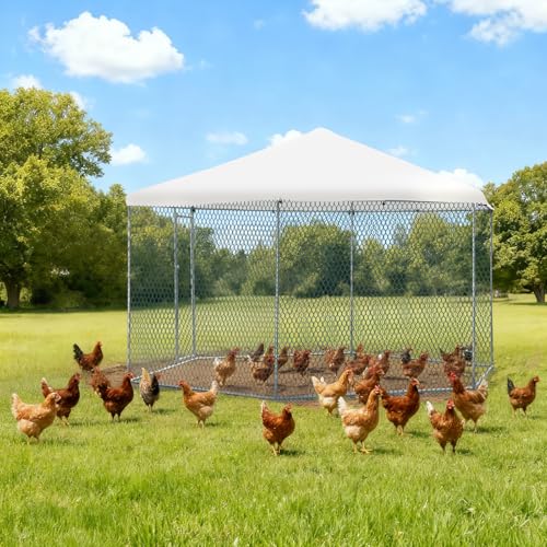 Outvita Large Metal Chicken Coop, Chicken Run, 3 x 11.4 x 8.6FT | Waterproof Cover, Heavy Duty Steel Frame, Large Poultry Cage for Dog Kennel, Duck Coop and Hen House - color: Silver, size: 156.0"L x 136.8"W x 103.2"H