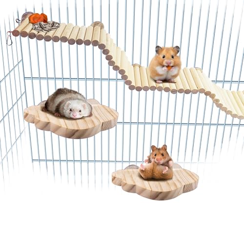 Hamster Suspension Bridge Toy，Small Animal Climbing Toys,Chinchilla Cage Natural Wood Flexible Platform Toy,Suitable for Hamsters, Chinchillas, Guinea Pigs, Birds, Small Animals - color: L-3P