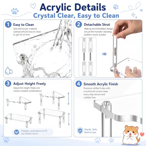 Ripeng 2 Sets Acrylic Hamster Play Platform Cage Accessories Small Pets Plastic Transparent Play Stand for Gerbils Dwarf Syrian Hamsters Mice Chinchilla Parrot Bird Small Animals