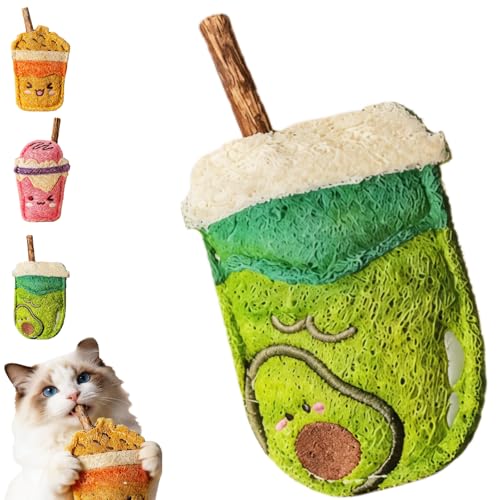 Natural Loofah Chew Cat Toys Janpanese Style, Dental Care Silvervine Sticks for Indoor Cats and Kittens, Milk Tea Cup-Shaped Catnip Treat Toys (Green) - color: Green