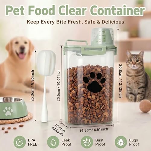 Dog Storage Container with cleaning brush with Measuring Cup | Airtight Portable Pet Food Containers with Upgraded Large Spout and Cup for Dogs,Cats,Birds,Small Animals（Green） - color: 3QT-Green