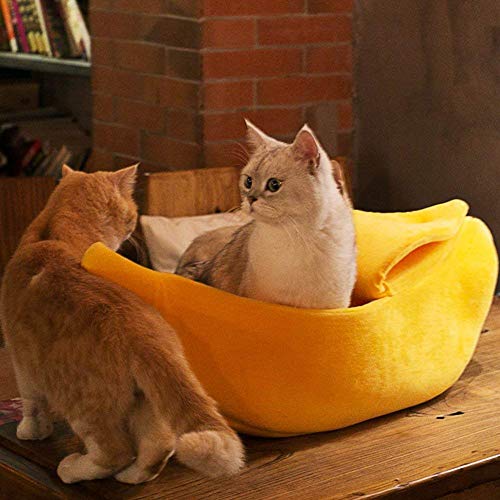 Petgrow · Cute Banana Cat Bed House Large Size, Christmas Pet Bed Soft Warm Cat Cuddle Bed, Lovely Pet Supplies for Cats Kittens Rabbit Small Dogs Bed,Yellow - size: Large