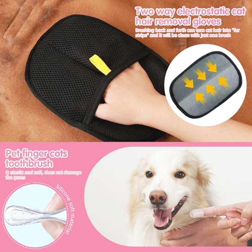 Aglads 12PCS Cat Rabbit Bunny Dog Grooming Kit,Self-Cleaning Slicker Brush&Deshedding Tool,Dematting Comb,Nail Clipper&File,Electrostatic Hair Removal Gloves,Complete Pet Grooming Supplies(12, pink) - color: Pink