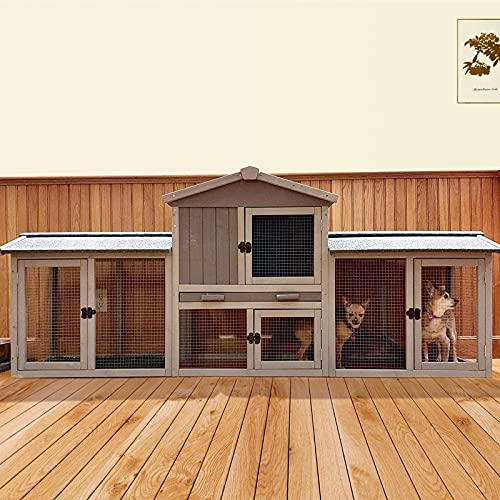 Rabbit Hutch Chicken Coop 87.8" Large Outdoor Bunny Cage with Removable PVC Layer, Easy Clean… - color: Dark Grey