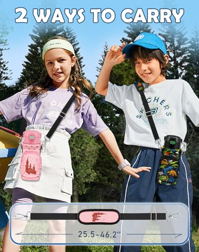 Water Bottle Carrier with Strap for Kids, 14-20 oz | Insulated, Neoprene Water Bottle Holder Bag with Pocket, Cute Cartoon, Bottle Bag for boys and girls, Walking Hiking Camping - color: Pink Castle