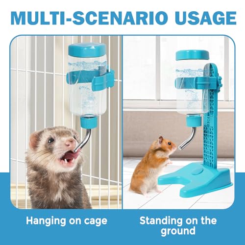 VANNON Pet Standing Water Dispenser Top Fill Dog Water Bottle Dispenser with Stand Leakproof Pet Slow Water Bottle for Small Animals, 13oz, BPA Free, Adjustable Height, Blue - color: Blue