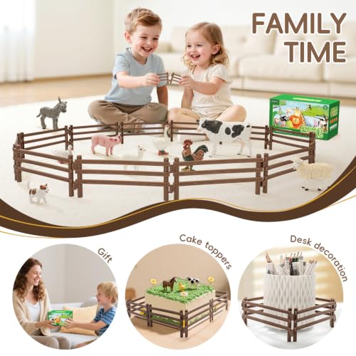 24PCS Farm Animal Corral Fence Toys for Kids Age 3-5 5-7 4-8 Years Olds Boys Girls, Educational Farm Animal Cake Toppers for Toddlers 3 4 5 6 7 8 9 10 - style: Brown 24PCS