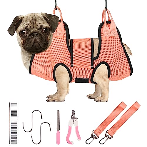 PatiencET Dog Grooming Hammock Kit | For Cats & Dogs up to 17 lb, Hanging Harness and Sling for Nail Trimming, Includes Clippers/Trimmer, File & Comb, Orange S - color: Orange, size: S (17 LB Max)