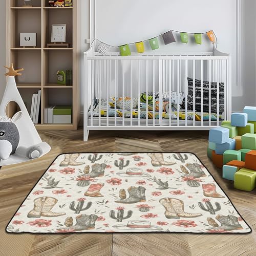 Baby Play Mat Cowboy Boot Hats Western 50 x 50 Playpen Mats for Floor Play Gym Crawling Mat Non-Slip Cushioned Baby Playmat for Infants, Babies, Toddlers - color: Multi 19