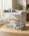 Cat Cage, DIY Cat Enclosures,Cat Playpen Indoor & Outdoor with Hammock & Cat Bowl, Detachable Metal Wire Kennel Cats Crate 42'' x 17.7'' x 31''