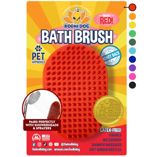 Bodhi Dog Shampoo Brush - Pet Grooming & Bath Supplies for Dogs and Cats - Bath Brush for Long & Short Hair - Premium Scrubber for Shower, Showerhead, Sprayer & Bathing (One Pack, Red) - color: Red, size: 1 Pack