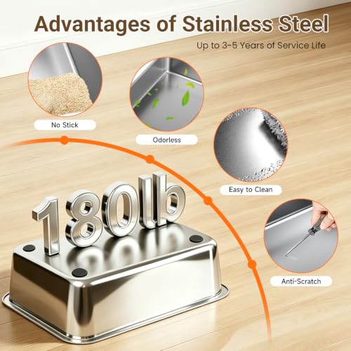 Enclosed Stainless Steel Litter Box, XL Covered MetalPan Includes Mat Scoop | Easy Cleaning Anti-Urine Leakage Non-Sticky Front Entry Top Exit - color: Grey