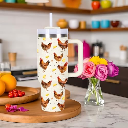 momocici 40oz Chickens Tumbler with Handle Gifts for Women.Chicken Lover Cups Tumbler Gifts for Women.40 oz Birthday Christmas Chicken Cup Tumblers for Chickens Lover. - style: Chicken