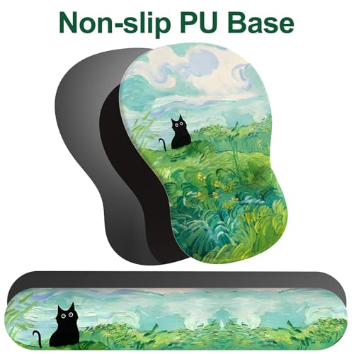 Ergonomic Mouse Pad with Wrist Rest and Keyboard Wrist Rest, Gel Mousepad and Wrist Rest for Computer Keyboard, Pain Relief, Non-Slip PU Base, Mouse Pad with Wrist Support for Gaming, Office, Cat - color: Cat
