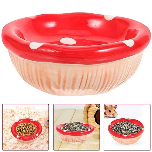 POPETPOP Ceramic Hamster Food Bowl Mushroom Shape 3.93In Small Pet Feeding Dish for Hamsters Chinchillas Gerbils Smooth Easy- Surface for Daily Feeding