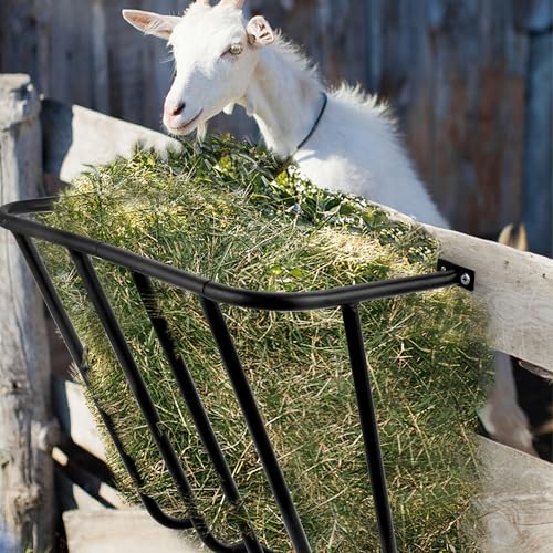 Hay Feeder Goat, 24.8 x 21.26 x 12.2 Multiple Sided Goat Hay Rack Suitable for Farms, Stables, Heavy Duty Galvanized Metal Wall Hay Rack for Sheep Horses, etc