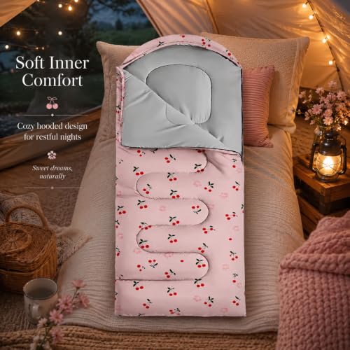 AILONEN Midnight Meow Sleeping Bag, Charcoal Cat Eyes Crescent Graphic, Portable Camp Sack Sleepover Style - color: Cherry1