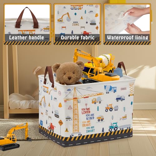 Construction Nursery Decor Hamper Car Baby Gift Basket Transport Trucks Excavators Toy Box Bin Empty Larger Rectangular Kid Clothes Book Shelf Toy Organizer Bin for Baby Boys - color: Yellow