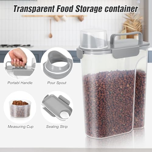 TBMax Pet Food Storage Containers 2 Pack 8-10 Lbs Airtight Dog Food Container Dispenser with Large Spout & Portable Handle, Travel Dog Treat Cat Food Storage Bin Bird Seed Container - color: Light Grey 6+3Qt