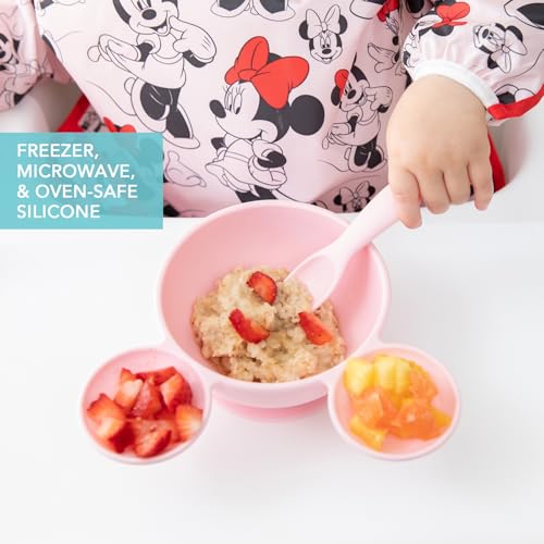 Bumkins Disney Baby Bowl, Silicone Feeding Set with Suction for Baby and Toddler, Includes Spoon and Lid, Essentials for Baby Led Weaning,for Babies 4 Months, Minnie Mouse Light Pink - color: C6 Minnie Mouse LPnk, style: Disney