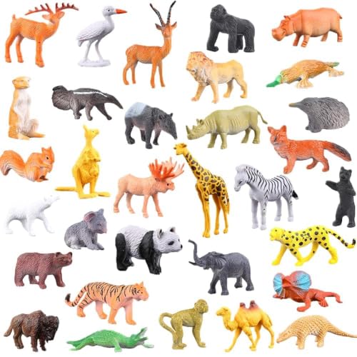 54 Pack Mini Animal Figures Bulk, Jungle and Safari Animals Set for Kids | Gift Box Included, with Realistic Wild Creatures Toy for Learning, Sensory Bins and Party Favors for Boy Girl and Toddler