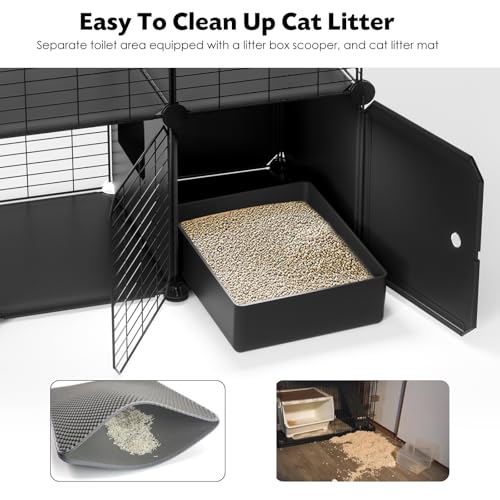 PAWING Cat Enclosure Indoor with Litter Box, 4-Tier Metal Wire Cat Cage, DIY Detachable Design for Cats, Kittens & Small Animals, Multi-Level Kennel - size: 41.3"L x 17.7"W x 55.1"H