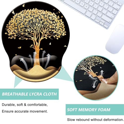Mouse Pad with Wrist Support, Ergonomic Mouse Pad with Memory Foam Wrist Rest Cushion, Non-Slip Rubber Base Gaming Mice Pad for Home Office Computer Laptop, Tree - color: N-tree