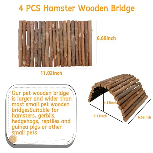 kathson 4PCS Hamster Wooden Bridge Toys,11.02" L x 6.09" W Large Climbing Toy,Rat Ladder,Small Animal Chew Toys,Wood Hideout Tunnel for Chinchillas Guinea Pig Gerbils Ferret Syrian Hamster Squirrel