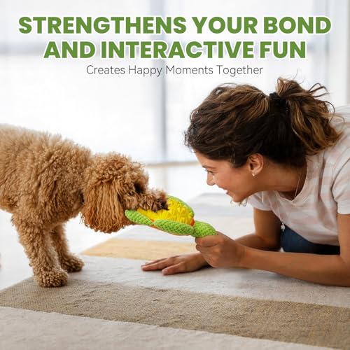 Squeaky Dog Toys, TPR Shell Chew Toy, Soft Plush Buddy, 9.45" | Dual-Action Playmate, Chew and Cuddle