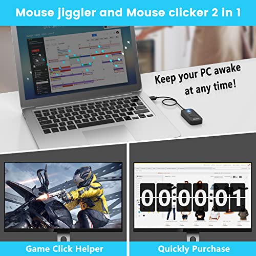 Mouse Jiggler Undetectable, USB Mover, Gaming Automatic Continuous Click Device, Plug & Play, Simulate Mouse Pointer Movement to Prevent PC Sleep