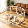 24" H Clear Dog Playpen Indoor, Acrylic Dog Cage with Door 8 Panels | Metal Frame Play Pen Easy Assemble Pet Fence, DIY Foldable Puppy Pen for Ducks Cat Rabbit Small & Medium Pets- White