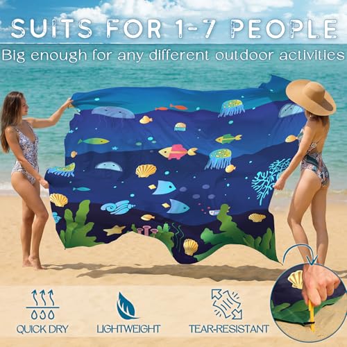 BYDOLL Beach Blanket Waterproof Sandproof,78''X81''/78''X110'' Large Sand Free Oversized Lightweight Sand Resistant Blanket, Picnic Mat for Beach Travel Camping Hiking Essentials - color: Undersea, size: 78''X110"