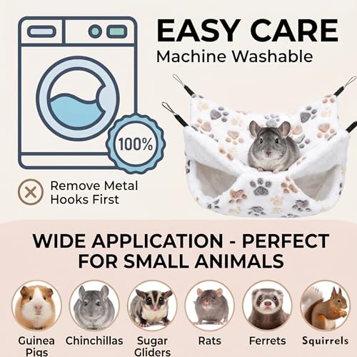 2 Pack Large 13.8x13.8in Rat Hammock for cage, Cozy Ferret Bed and Plush Hamster Hideout, Reliable Guinea Pig Accessories for cage, Great Small Animal beds,Purple, Coffee (Rose Red, White) - color: Rose Red, White