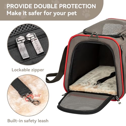 Petsfit Expandable Cat Carrier Dog Carriers,Airline Approved Soft-Sided Portable Pet Travel Washable Carrier for Kittens,Puppies,Removable Soft Plush mat and Pockets,Locking Safety Zippers | 17 x 11 x 11 in; sized for Delta Air Lines, with locking zippers